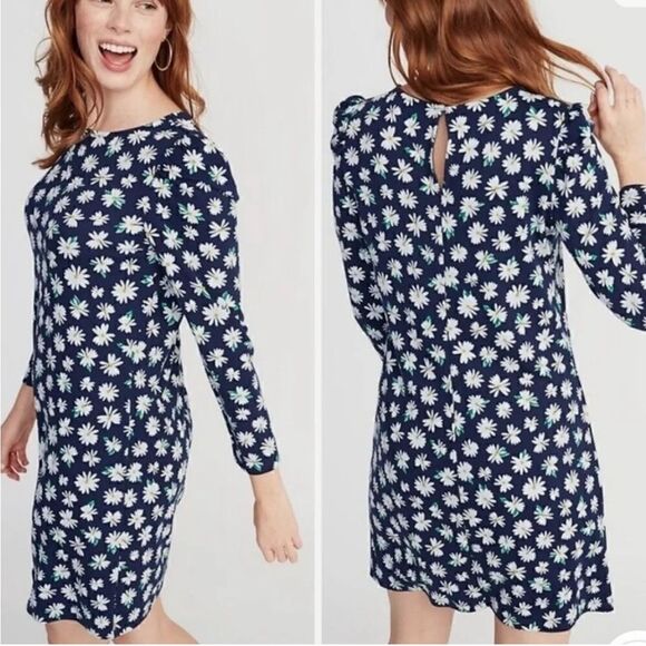 Old Navy- Daisy Printed Knit High Neck Long Sleeve Shift Dress- Size XL TALL - Picture 1 of 9